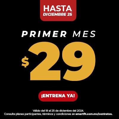 1ER MES DE GYM $29 + CUPÓN ENTRENA500